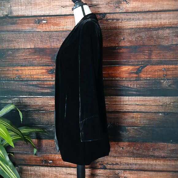 NWT Coldwater Creek Long Jacket 10 Black Velvet Rayon Silk Blend - Picture 6 of 13